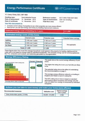 EPC For Carey Close, ELY, Cambridgeshire, CB7