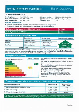 EPC For Norfolk Road, ELY, Cambridgeshire, CB6